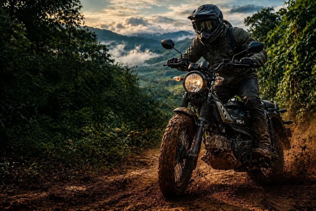 A Jungle Blitz rider on a jungle track